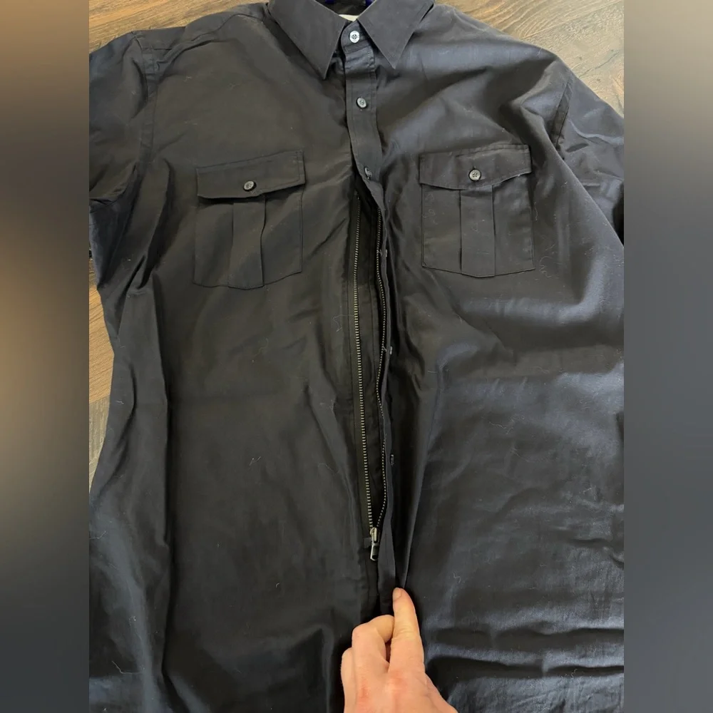Teddy Stratford Men’s The NYTD Two-Pocket Twill Zip Shirt Black Size 4/Large
